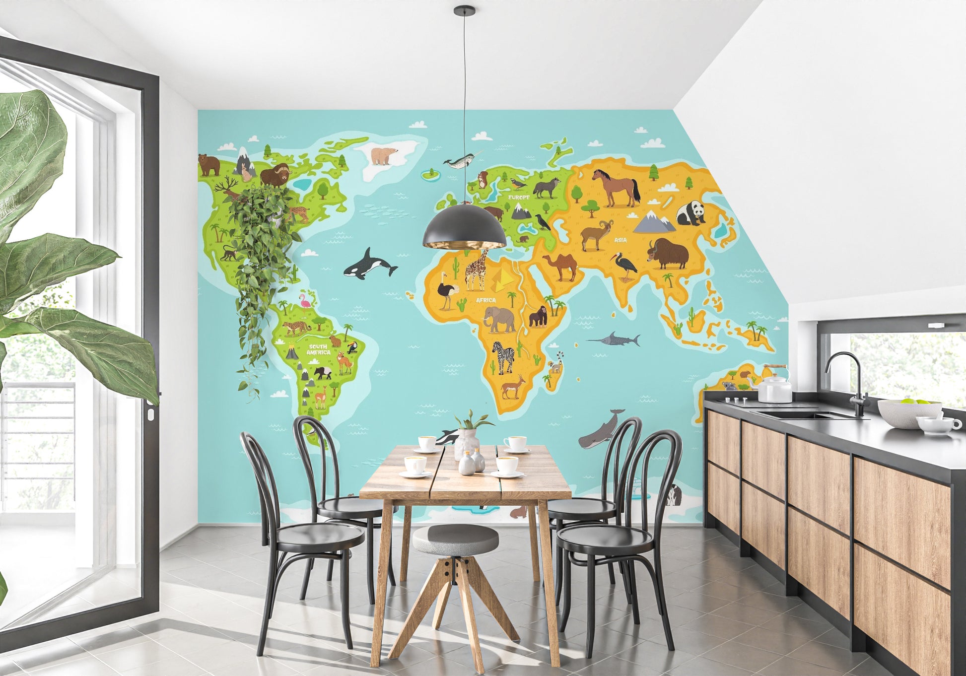 Wildlife Animals on Global Map Wall Mural

