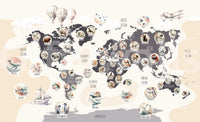 A stylish animal map wallpaper for a kid's room.

