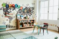 A modern world map wall art featuring wildlife.

