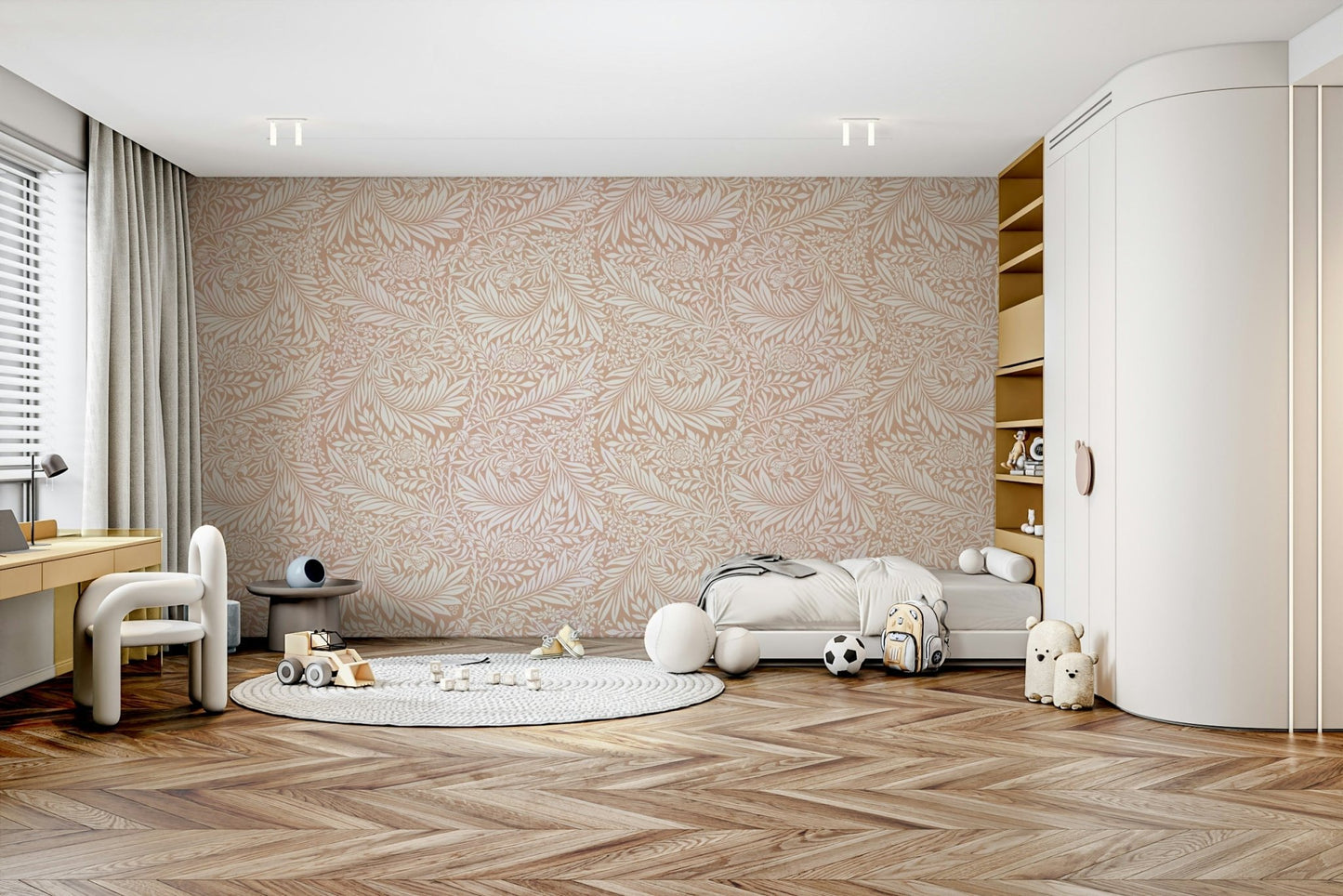 A wallpaper featuring a classic, intricate floral pattern.

