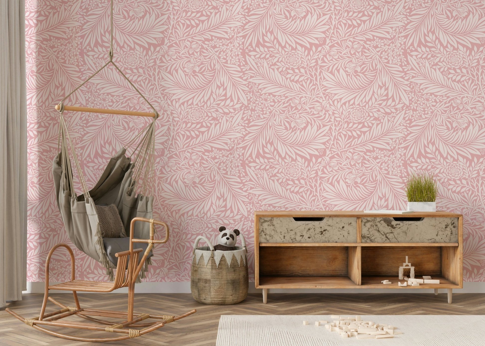 The mural extends across the entire wall, creating a clean backdrop.

