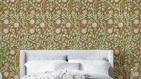 A wallpaper featuring a classic, intricate floral pattern.

