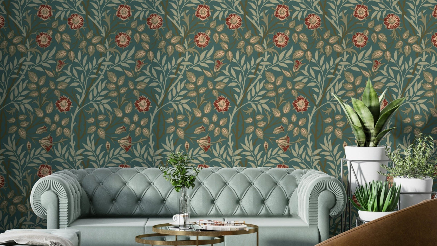 The room's lighting highlights the timeless feel of the pattern.

