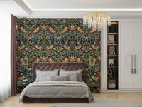 The wallpaper is installed in a classic, elegant living room.

