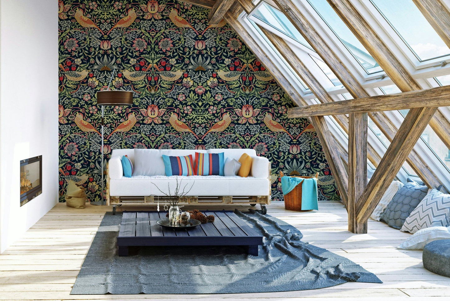 A wallpaper featuring a classic, intricate botanical pattern.

