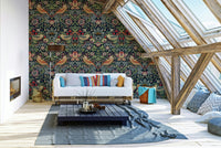 A wallpaper featuring a classic, intricate botanical pattern.


