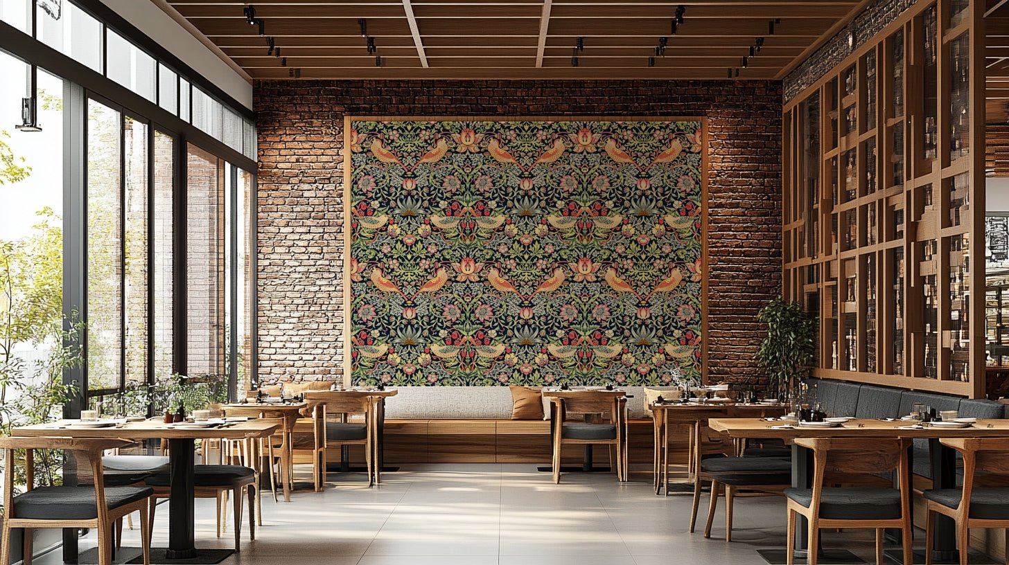 The mural extends across the entire wall, creating a clean backdrop.

