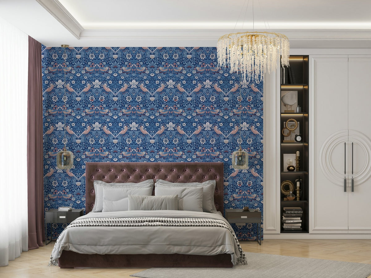 A wallpaper featuring a classic, intricate botanical pattern.

