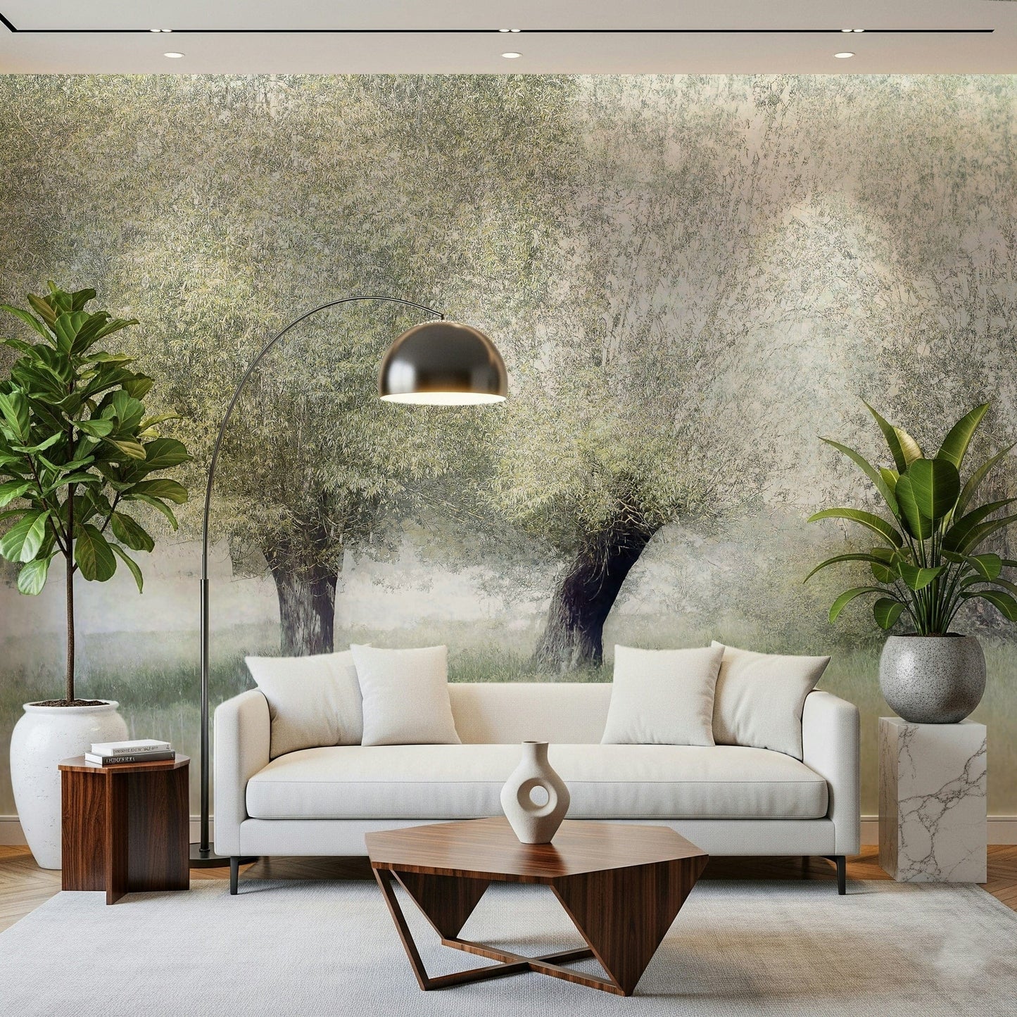 A beautiful modern art wall mural of delicate leaves.