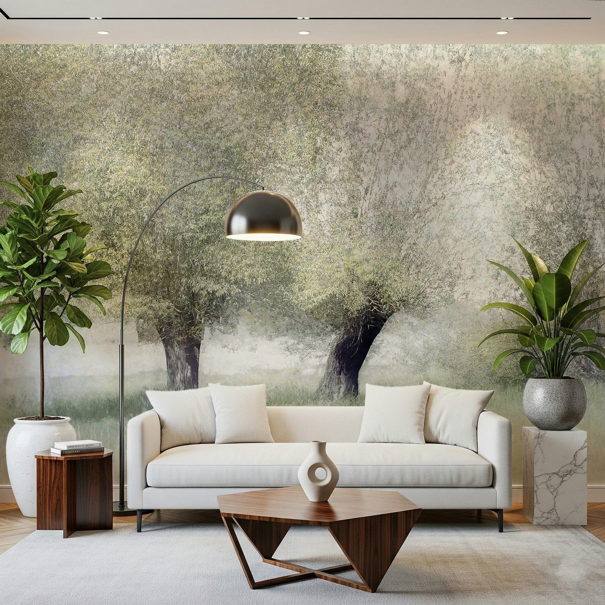 A beautiful modern art wall mural of delicate leaves.