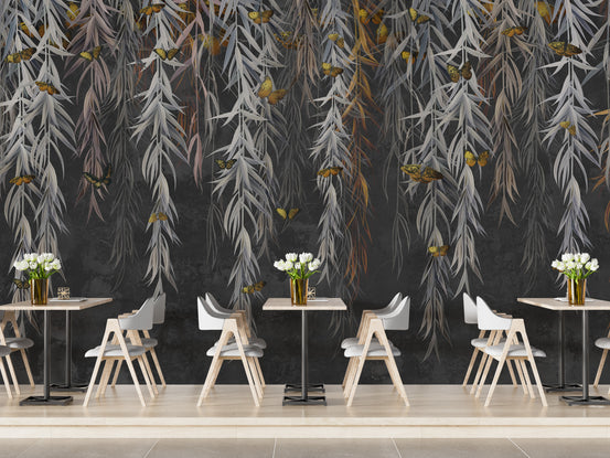 Willow Tree wallpaper mural shown as a full feature wall that highlights the design