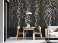 Hanging Willow Leaves and Butterflies Wallpaper Mural - Giffywalls