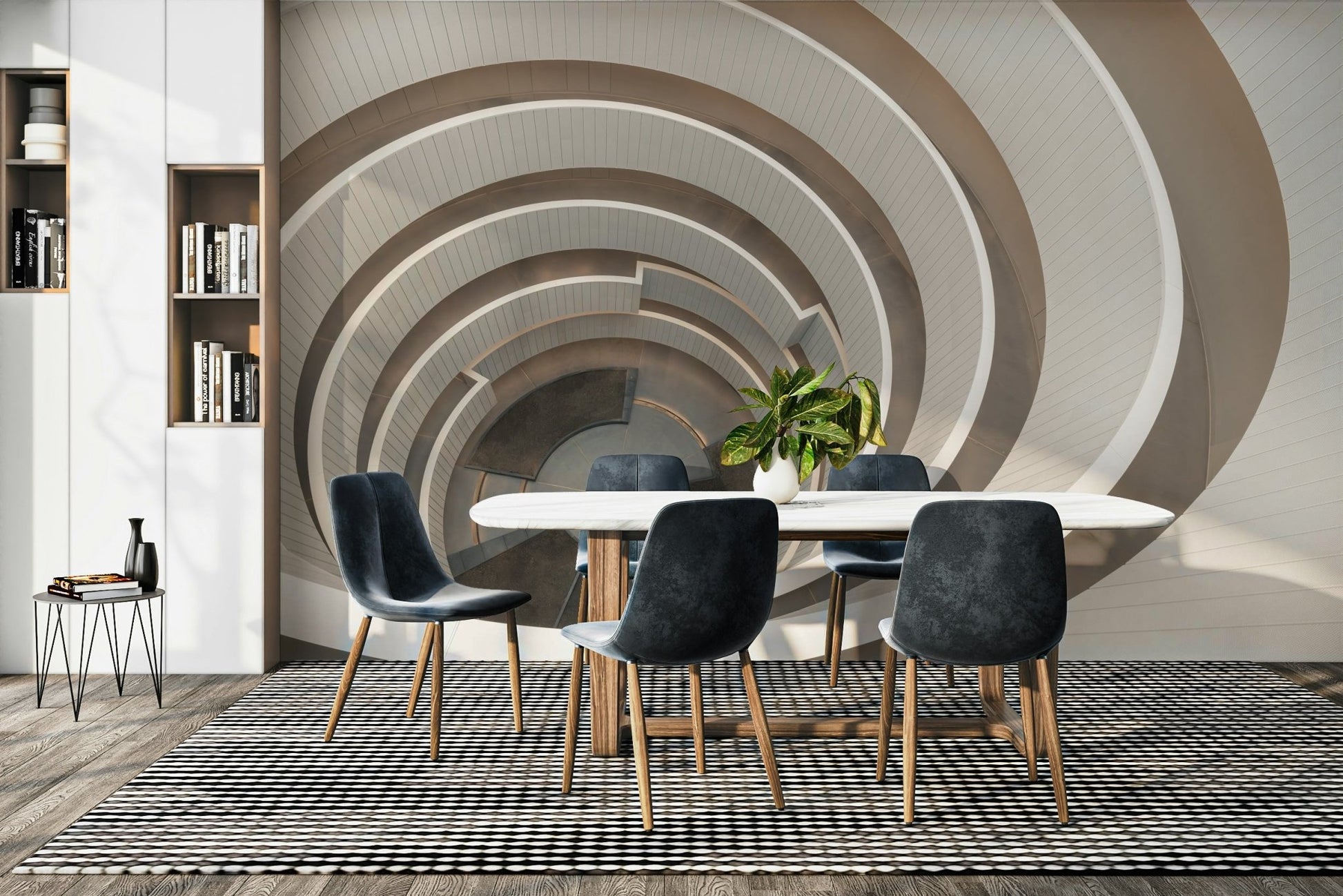 Neutral tone staircase wall design

