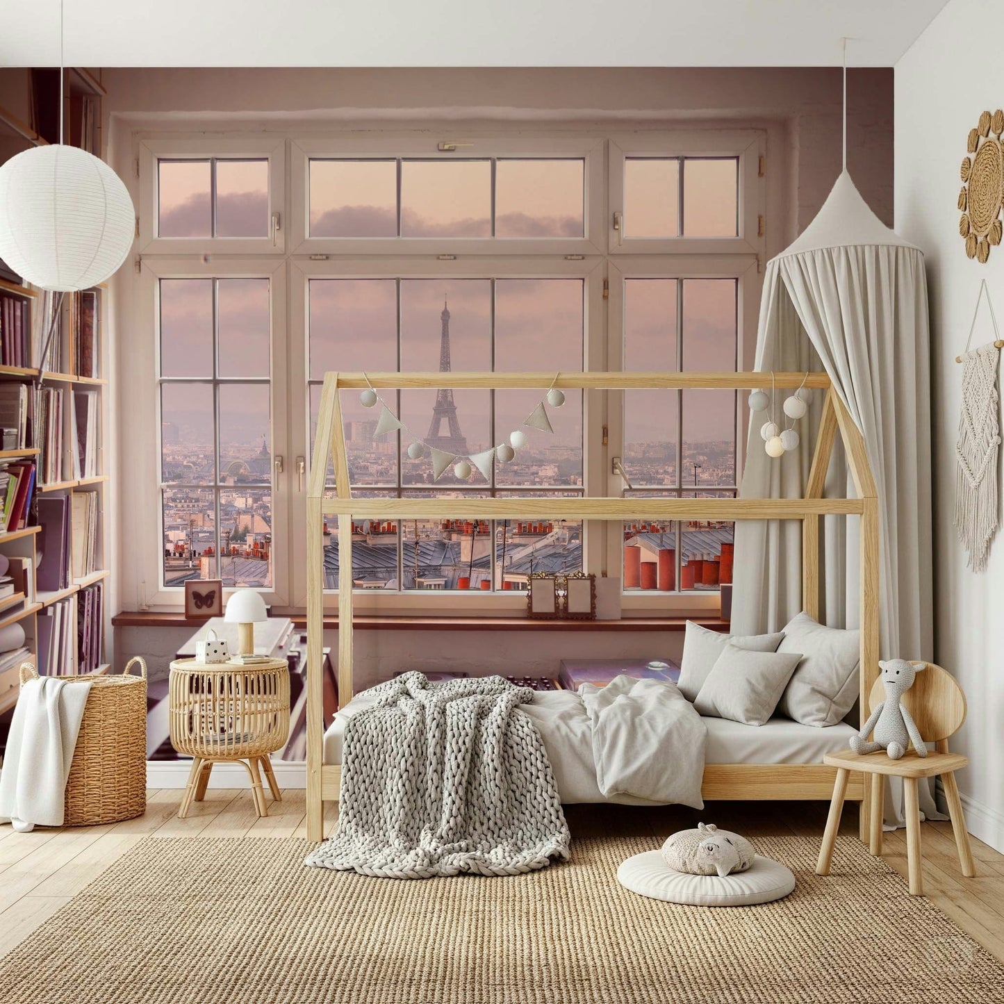 Scenic window view wallpaper for walls featuring Window to Paris design.