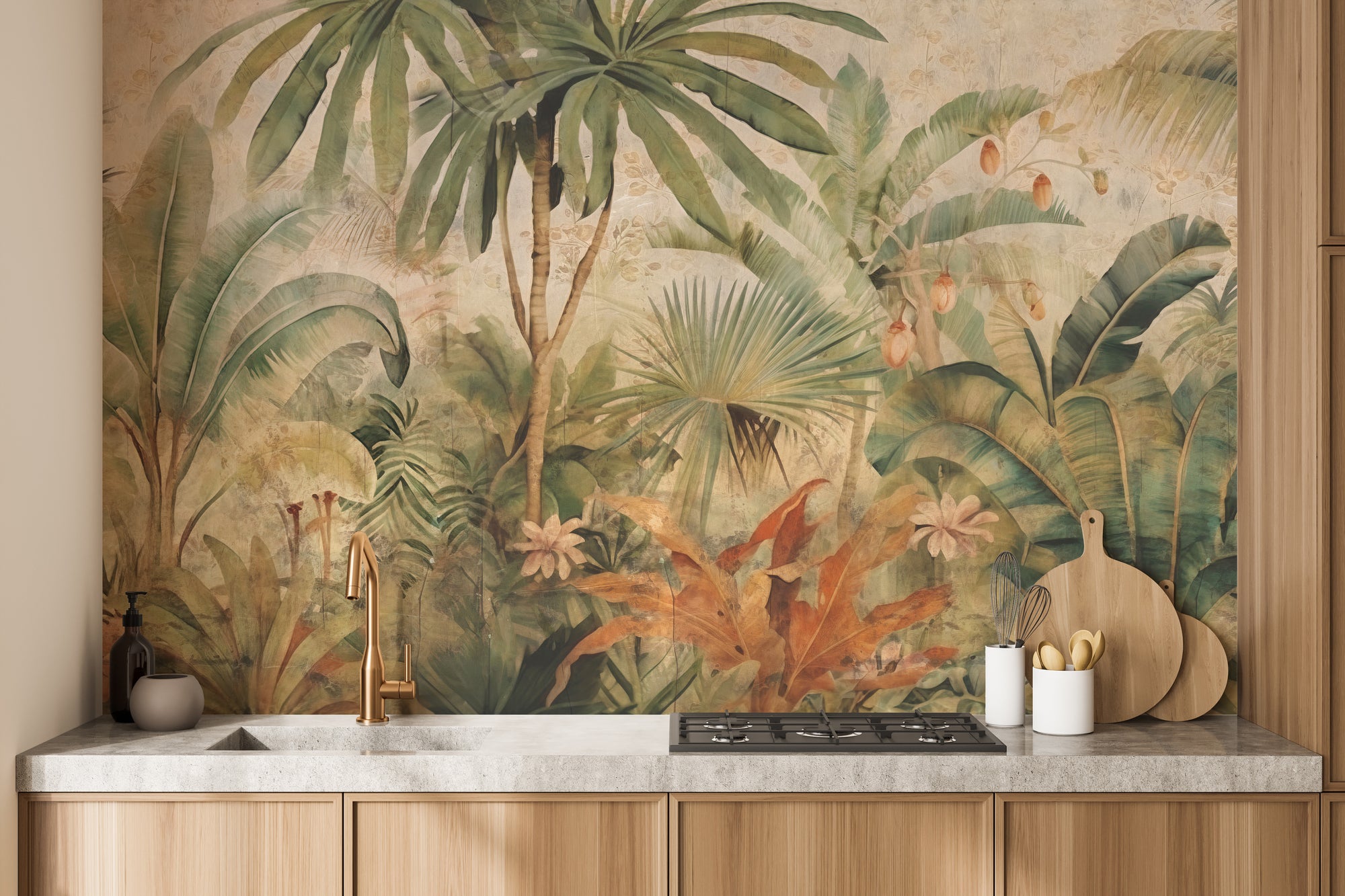 Windy Shore wallpaper mural shown as a full feature wall that highlights the design