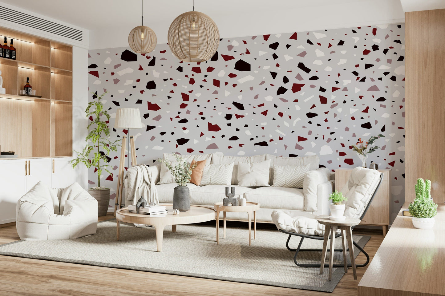 A contemplative speckled texture wallpaper mural for a feature wall.