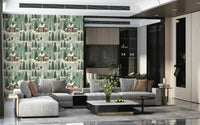 Winter forest and cabin wall mural adding a charming, seasonal touch to walls.
