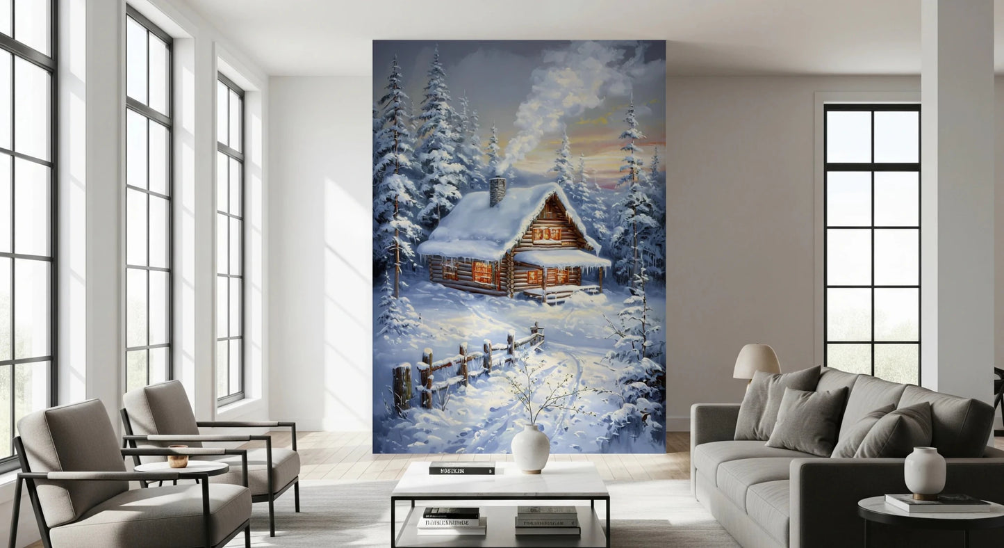 Winter Cabin Retreat Wall Mural