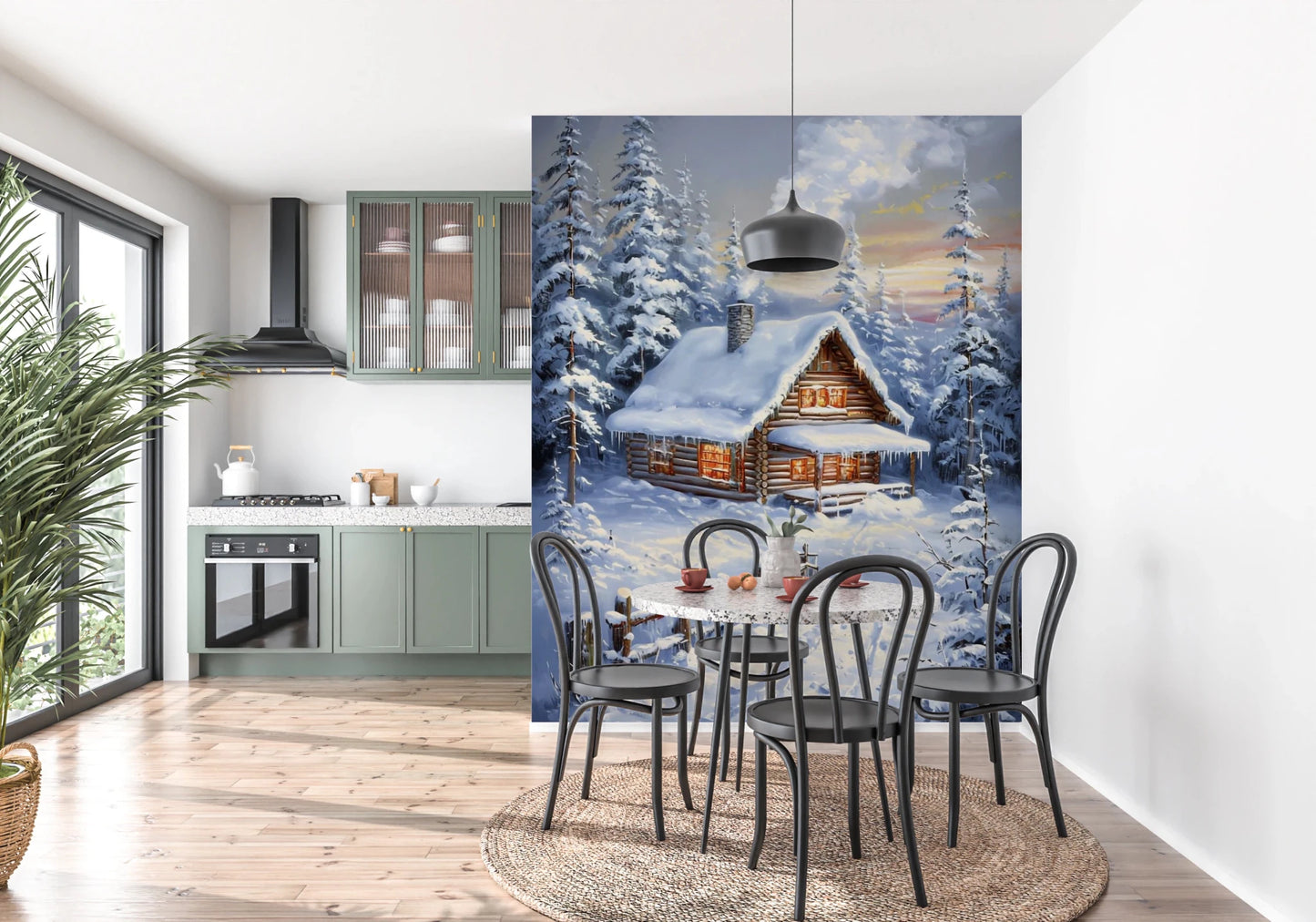 Winter Cabin Retreat Wall Mural