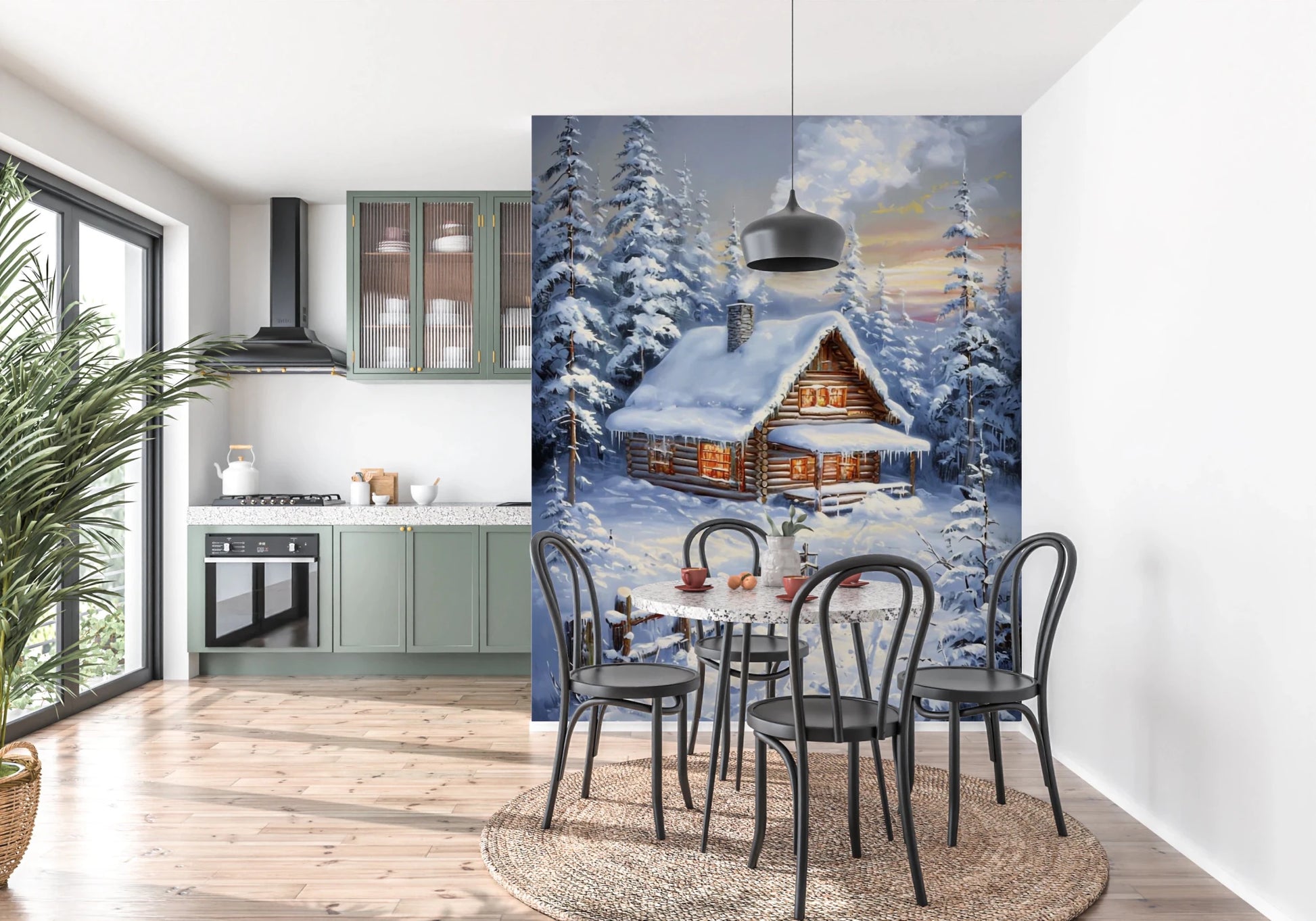 Winter Cabin Retreat Wall Mural