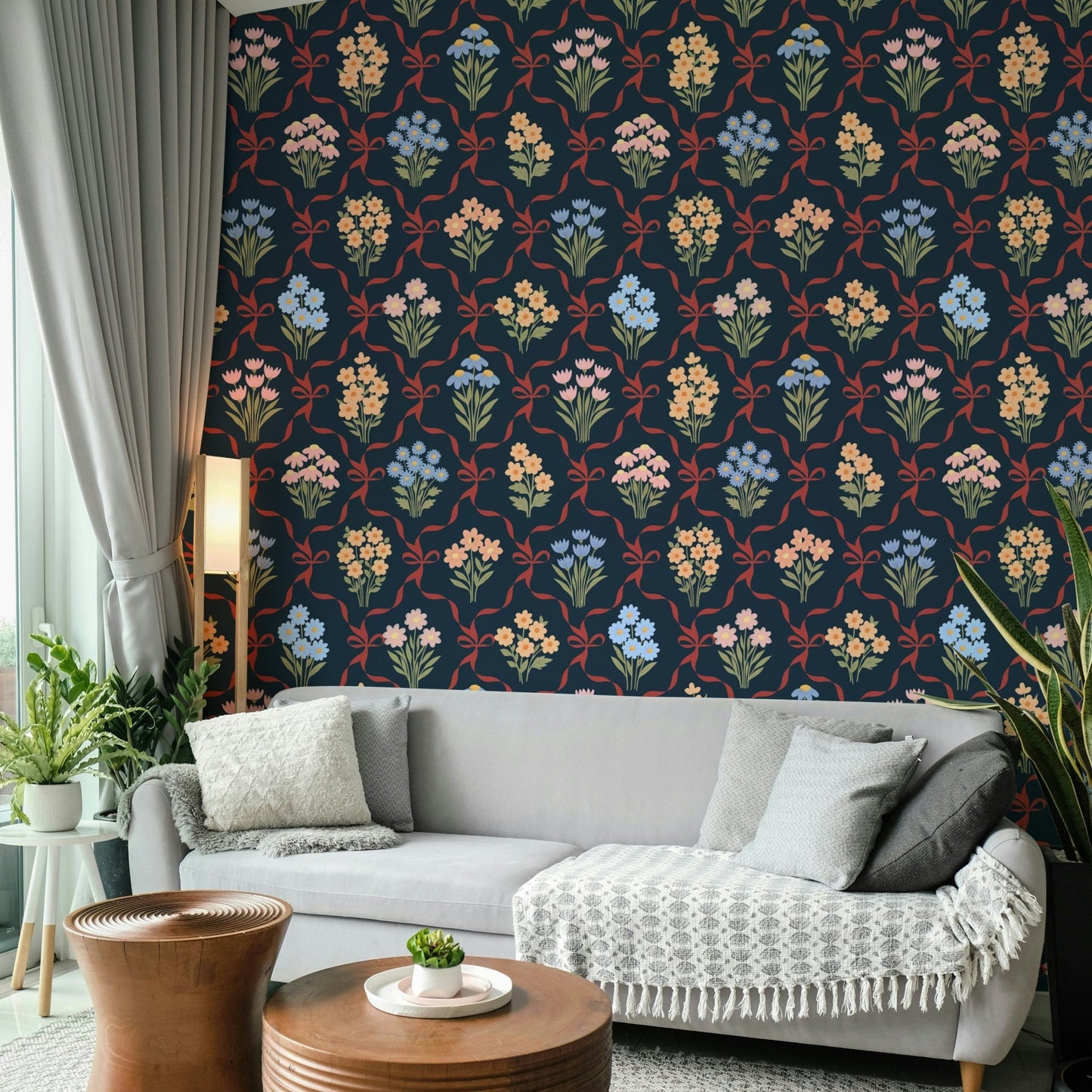 Cool-toned floral wallpaper for walls
