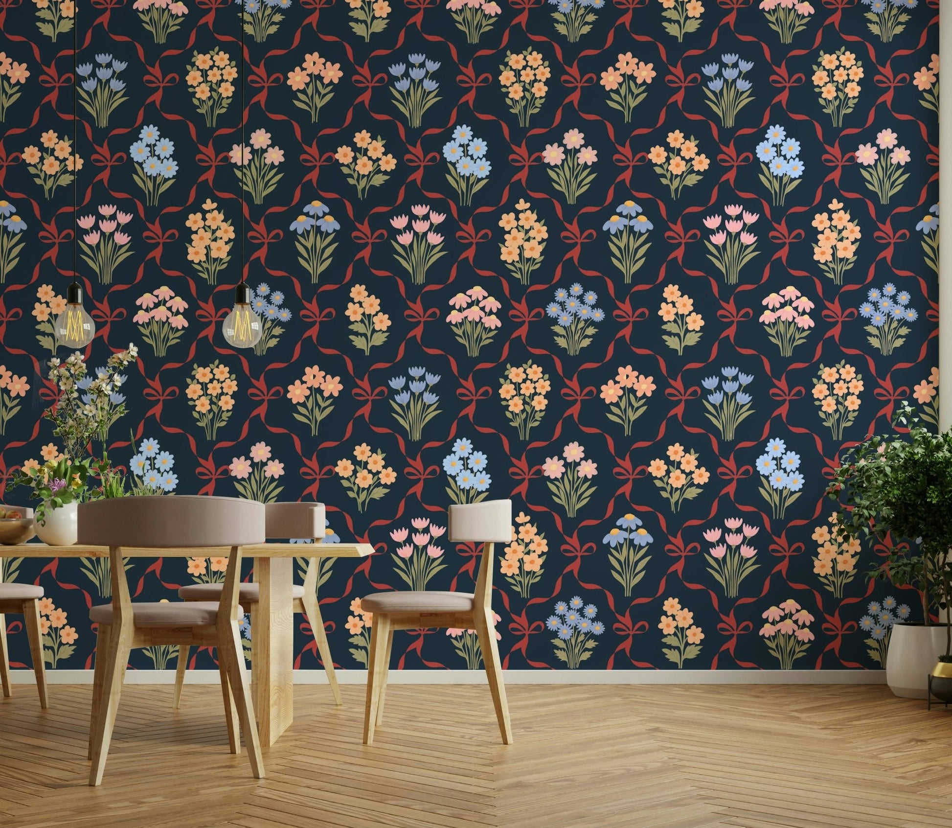 Cottage-style mural wallpaper for bedroom
