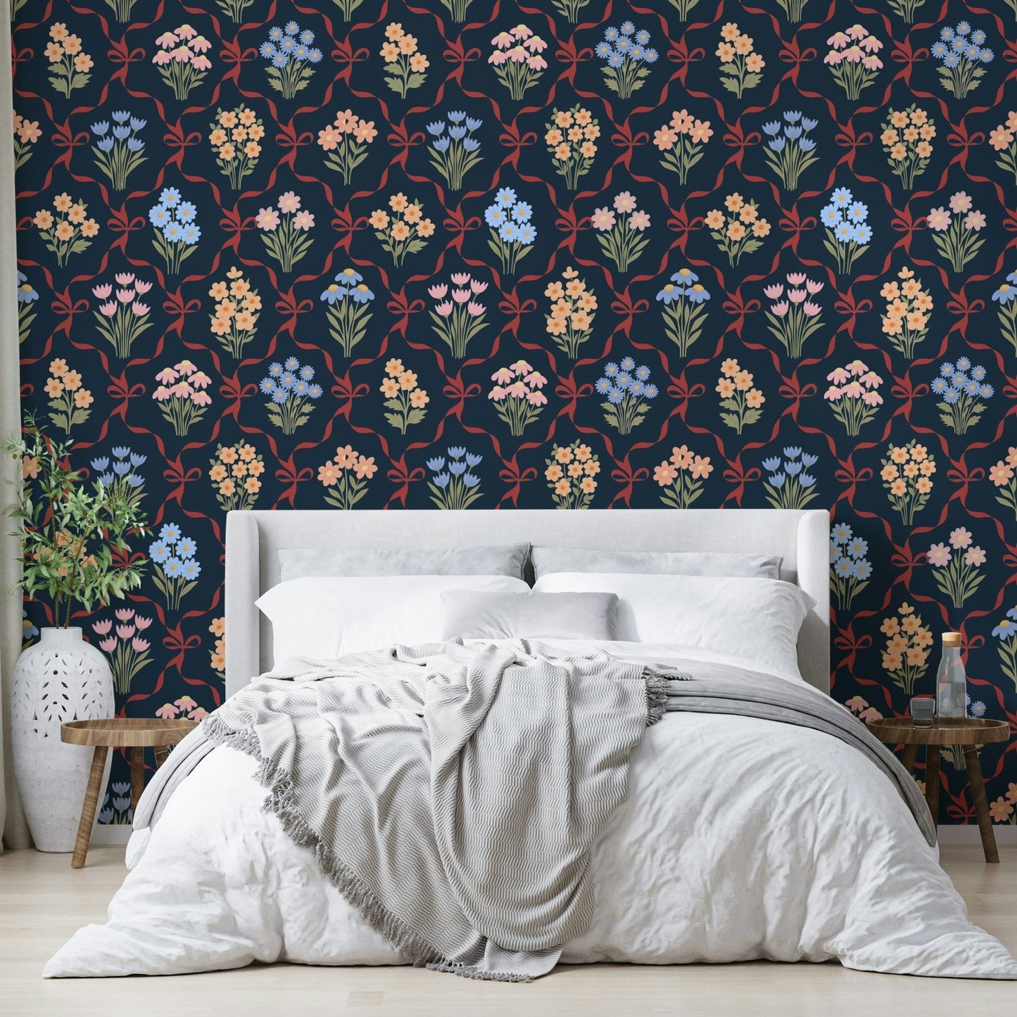 Wallpaper with soft floral design
