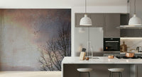 Moody winter landscape wall mural in muted hues