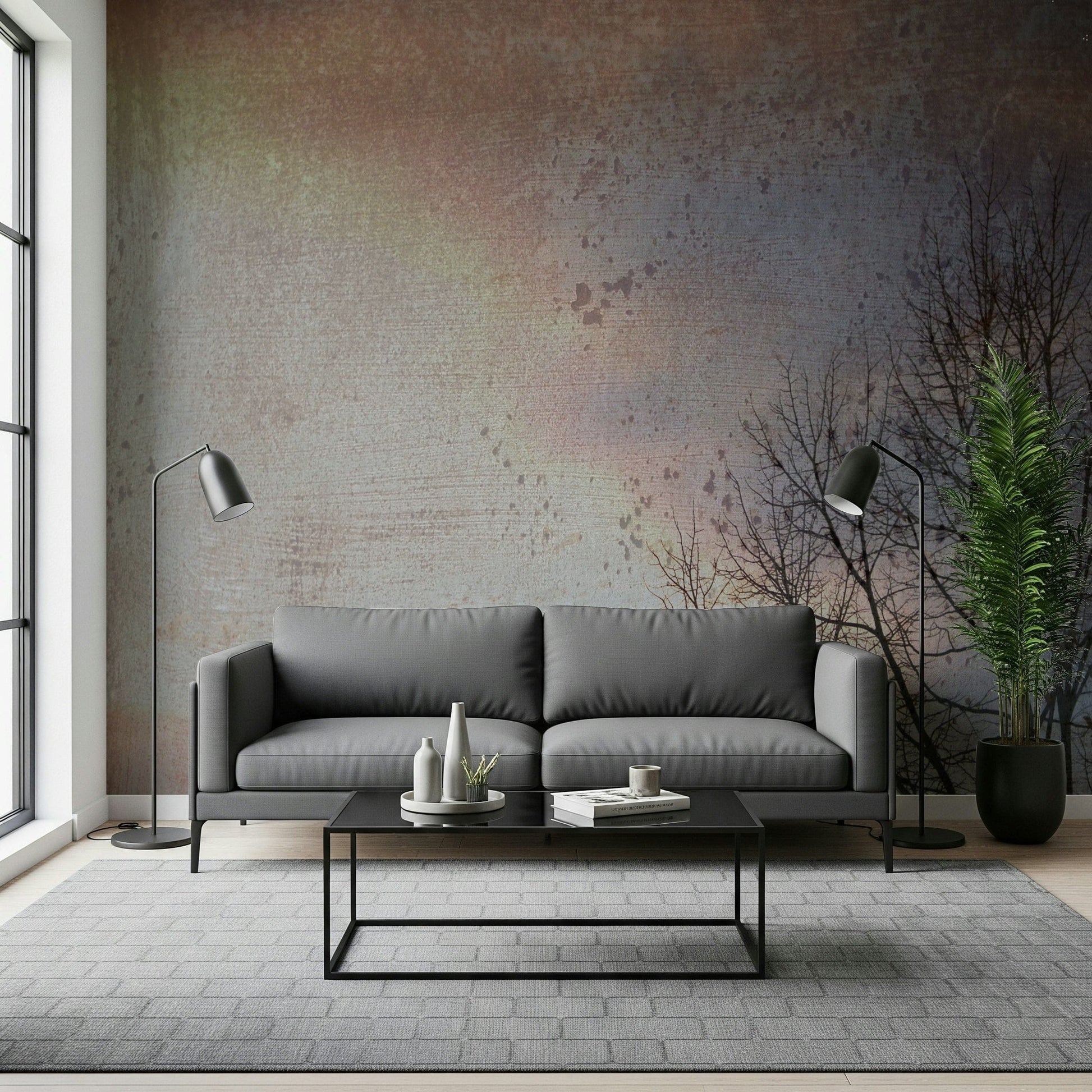 Minimal winter scene wall mural with faded texture