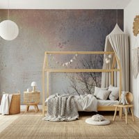 Quiet winter horizon wall mural with stark trees