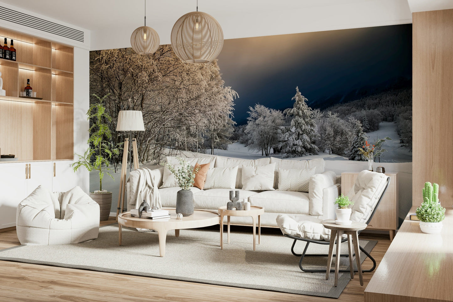 Wall mural, Frozen Footsteps, frosted branches, dazzling bright snow outlook.