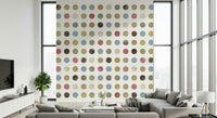Wall mural depicting scattered pastel dots for a playful, winter-inspired interior.
