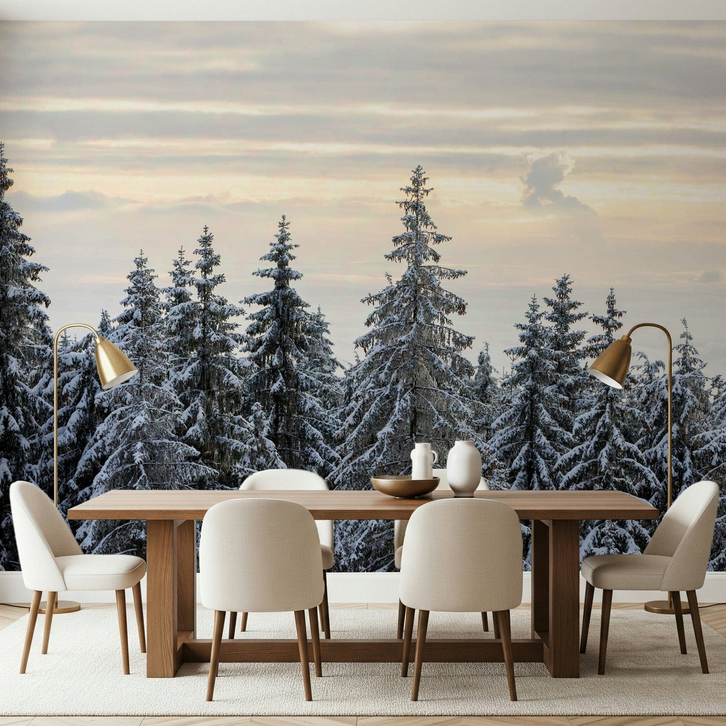 Winter Pine Serenity photo wallpaper evergreen trees landscape.