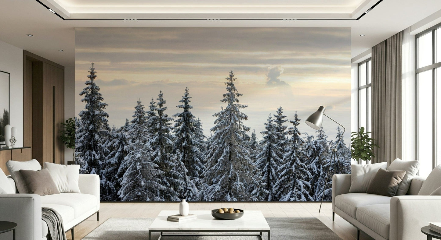 Winter Pine Serenity wallpaper cloudy sky natural light.
