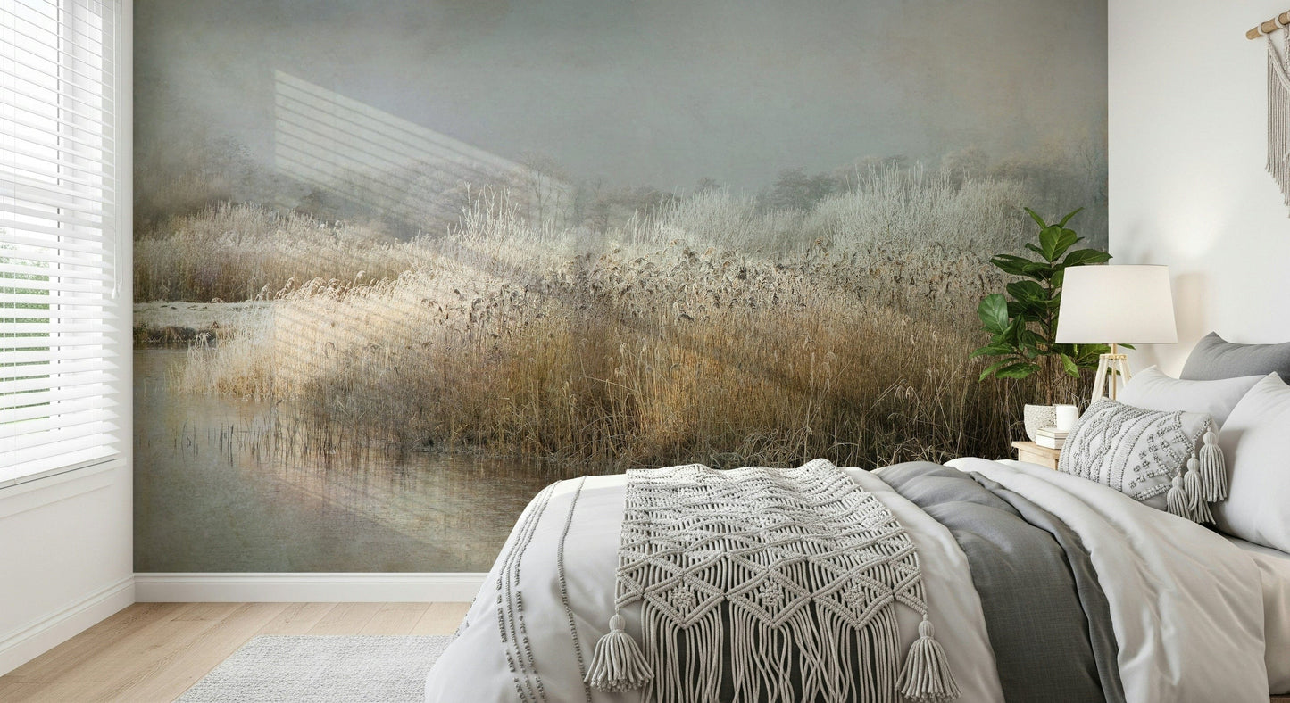A calming serene view wallpaper mural that defines a space.