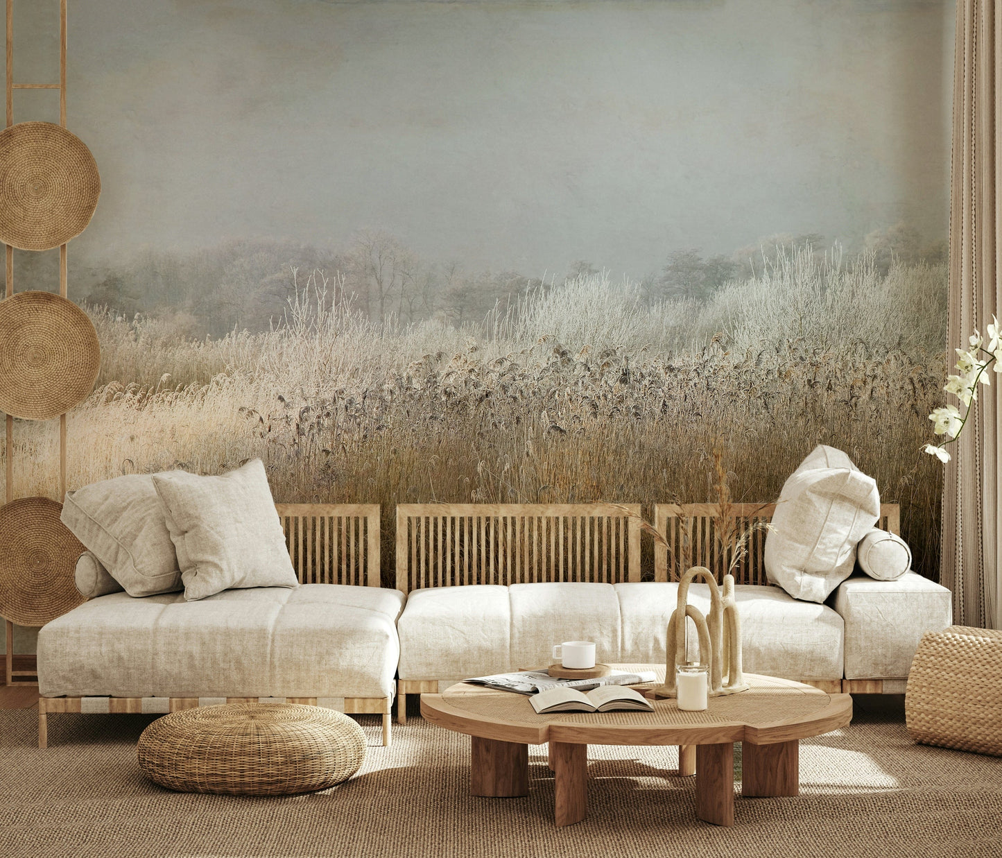 A contemplative winter landscape wallpaper mural for a feature wall.