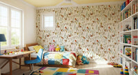 Robin wallpaper in nursery, gentle bird motif, soft colors, cozy wall decor