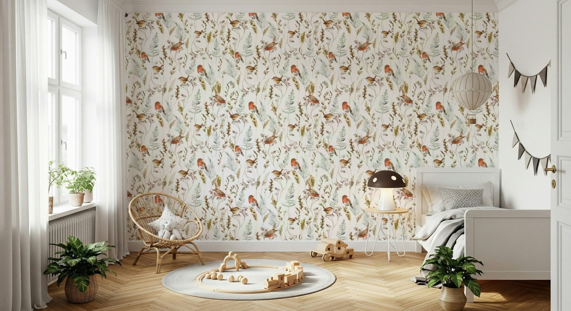 Winter bird wallpaper for home office, clean background, modern wall decor