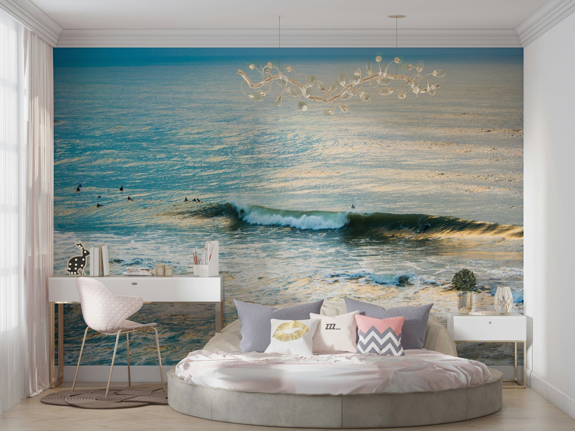 A beautiful abstract water wall mural for a living room.

