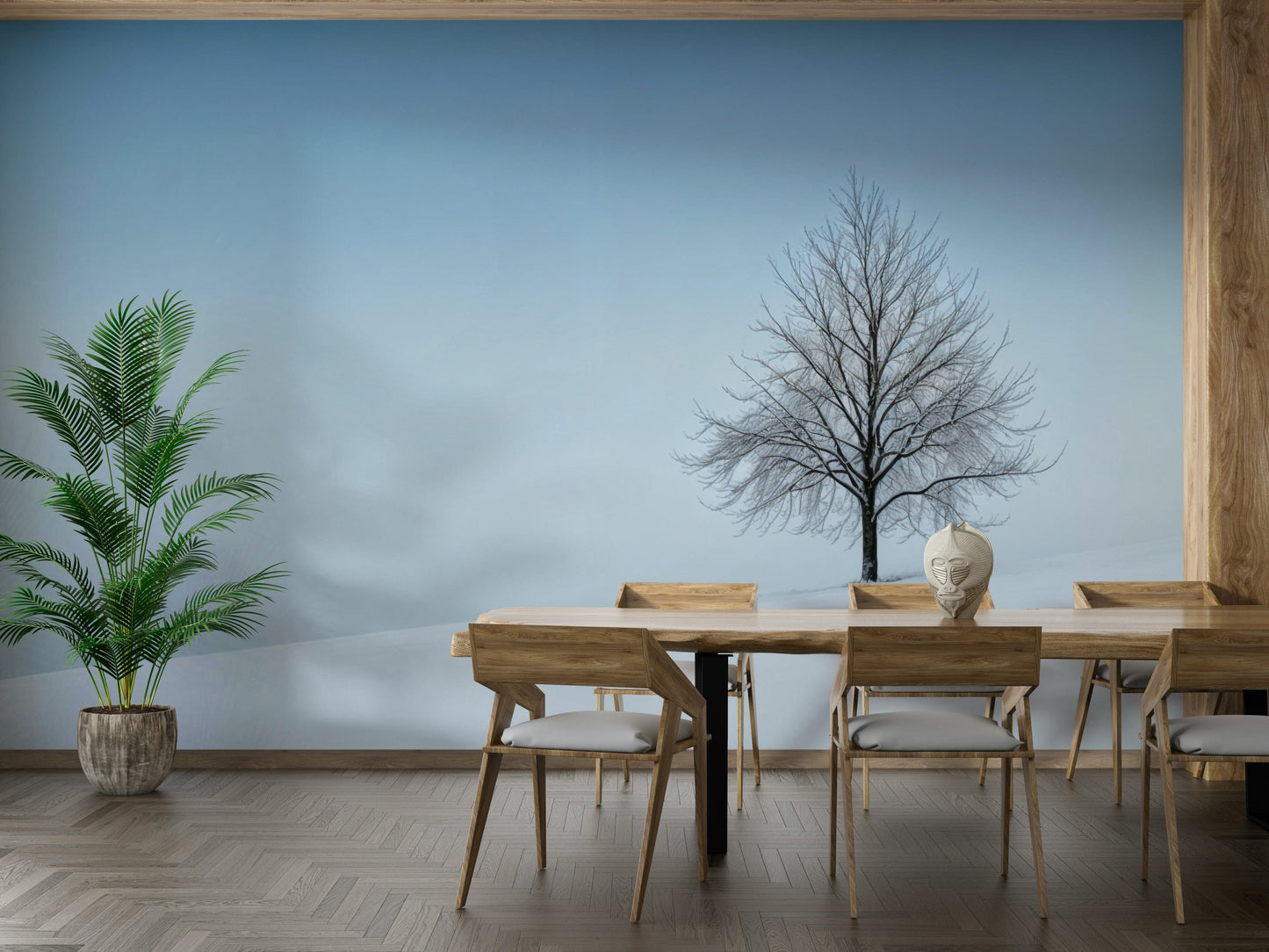 A high-angle view of the wall mural in a large space.