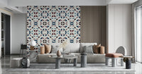 Cool-toned geometric design wallpaper — layered triangles evoking a serene winter landscape.