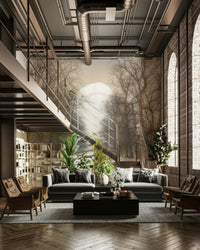 A contemplative city escape wallpaper mural for a feature wall.

