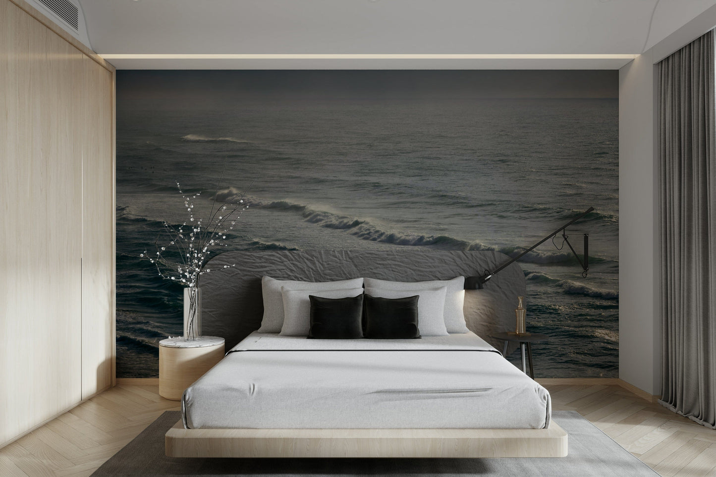 A high-angle view of the wall mural in a large space.

