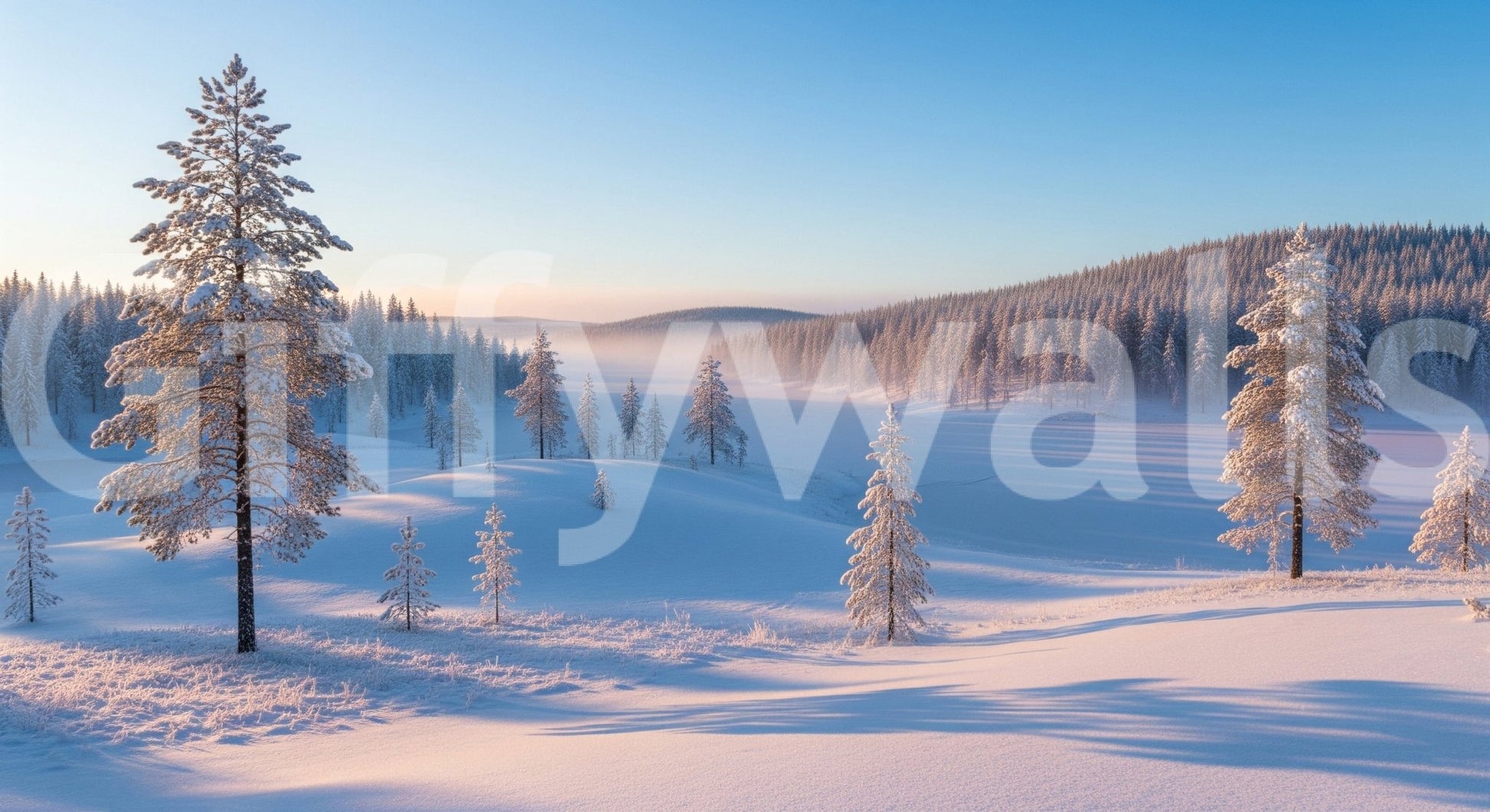 Winter’s Calm Whisper Wall Mural for lounge feature wall, clean modern look, muted color detail