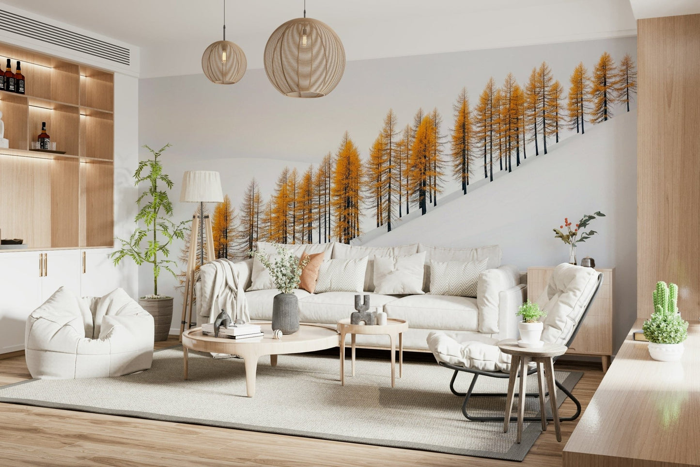 Snowy field with sunrise gold tones mural for nursery-style playroom wall
