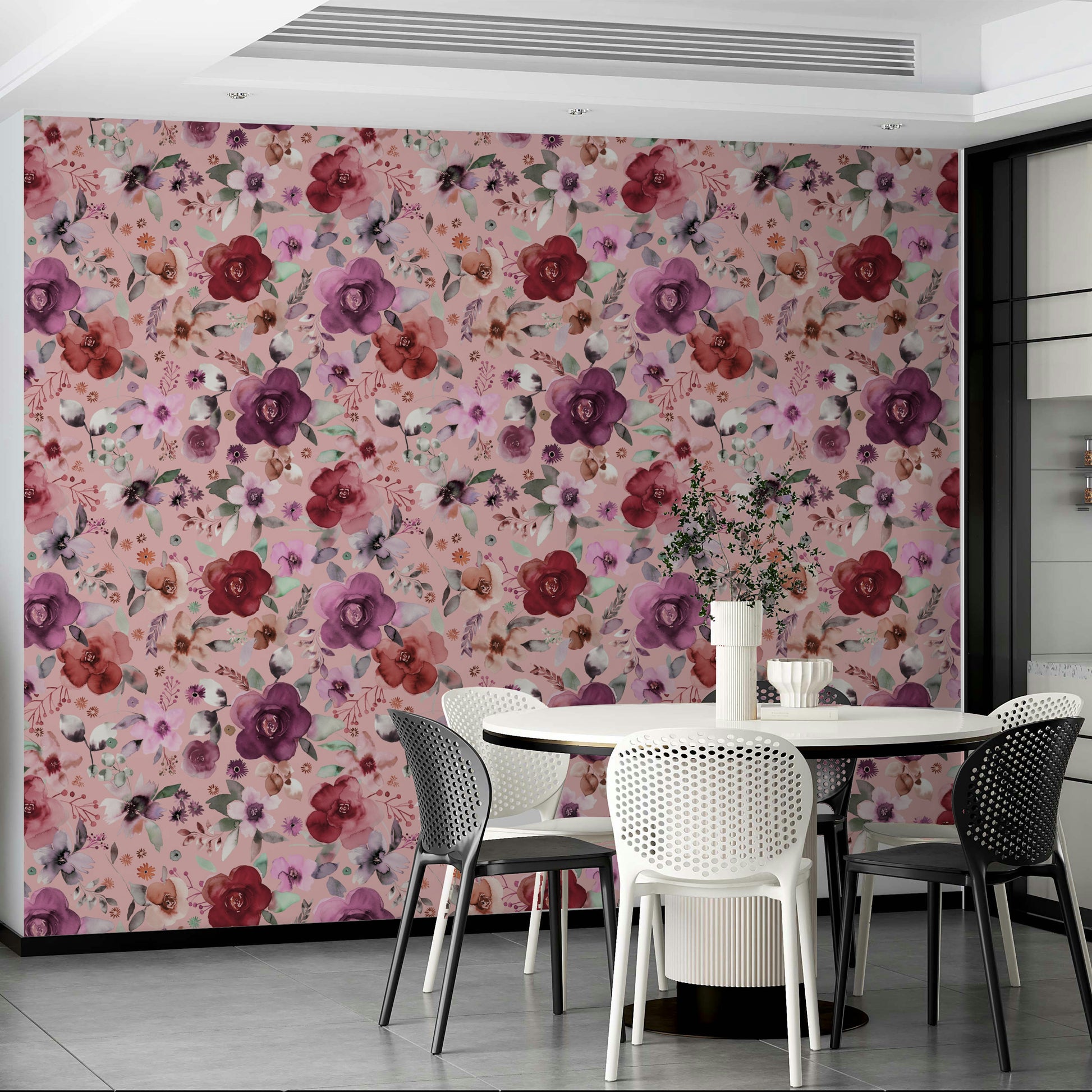 Chic floral wall decor for a sophisticated urban apartment lounge.