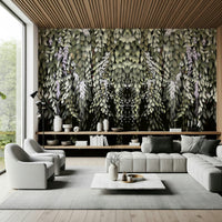 Lush cascading foliage mural with wisteria-inspired florals