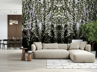 Botanical wall mural of trailing wisteria vines and petals