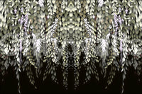 Watercolor-style wisteria cascade mural with layered leaves