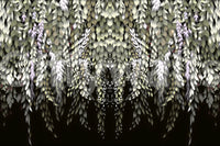 Watercolor-style wisteria cascade mural with layered leaves